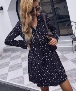Anna-Kaci Zip Up Polka Dot Dress