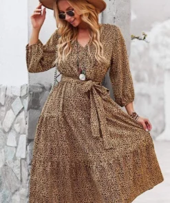 Anna-Kaci Leopard Print Tie Waist Dress