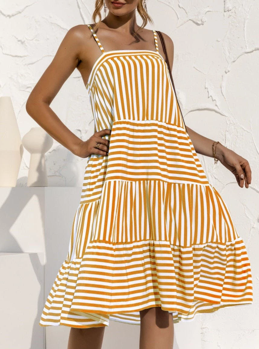 Anna-Kaci Striped Spring Ruffle Dress