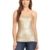 Anna-Kaci Womens Spaghetti Strap Sequin Metal Chain Shiny Party Club Camisole Tank Top