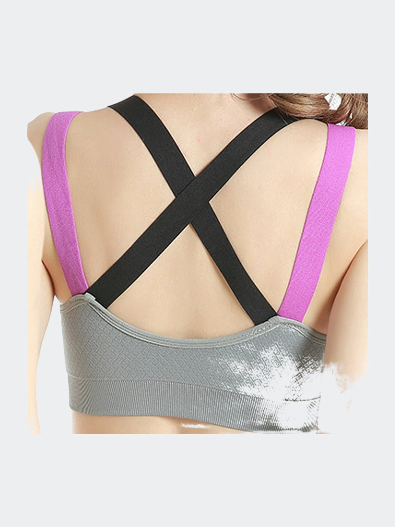 SOBEYO Sports Bra Padded Elastic Straps Cross Back - Gray - Image 4