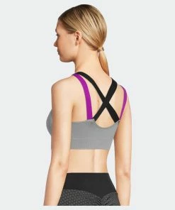 SOBEYO Sports Bra Padded Elastic Straps Cross Back - Gray
