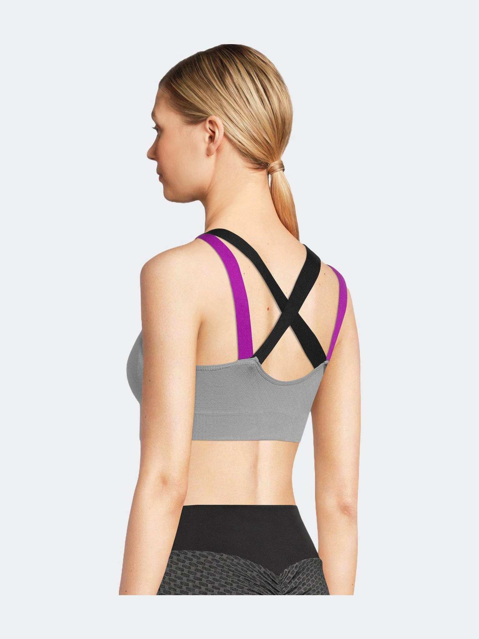 SOBEYO Sports Bra Padded Elastic Straps Cross Back - Gray