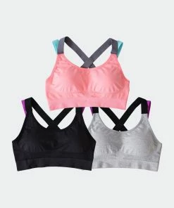 SOBEYO Sports Bra Padded Elastic Straps Cross Back - Mixed Color 3Pcs