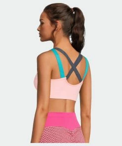 SOBEYO Sports Bra Padded Elastic Straps Cross Back - Pink