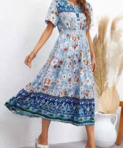 Anna-Kaci Bohemian Print Button Front Dress