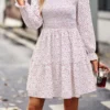 Anna-Kaci Smocked Chest Long Sleeve Floral Dress