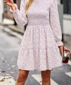 Anna-Kaci Smocked Chest Long Sleeve Floral Dress