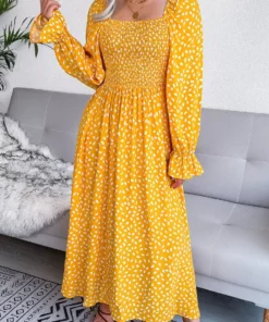 Anna-Kaci Square Neck Spotted Print Dress