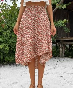 Anna-Kaci Printed Asymmetrical Hem Skirt