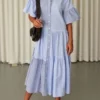 Anna-Kaci Striped Collared Maxi Dress - Light Blue