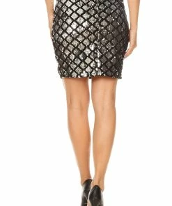Anna-Kaci Womens Vegas Night Out Sleek Stretch Shiny Sequin Mini Pencil Skirt