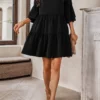 Anna-Kaci Solid Ruffle Sleeve Tiered Dress