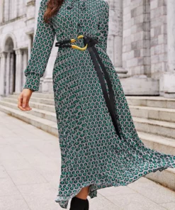 Anna-Kaci Bow Neck Geometric Print Dress