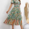Anna-Kaci Multicolor Floral Retro Print Dress