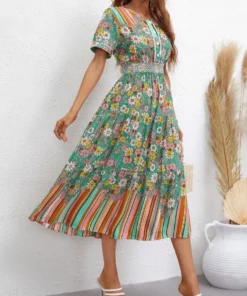 Anna-Kaci Multicolor Floral Retro Print Dress