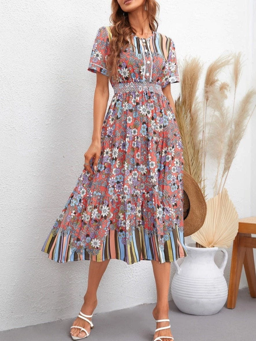 Anna-Kaci Multicolor Floral Retro Print Dress - Image 4