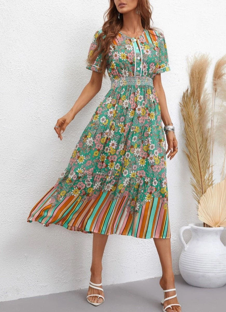 Anna-Kaci Multicolor Floral Retro Print Dress - Image 2