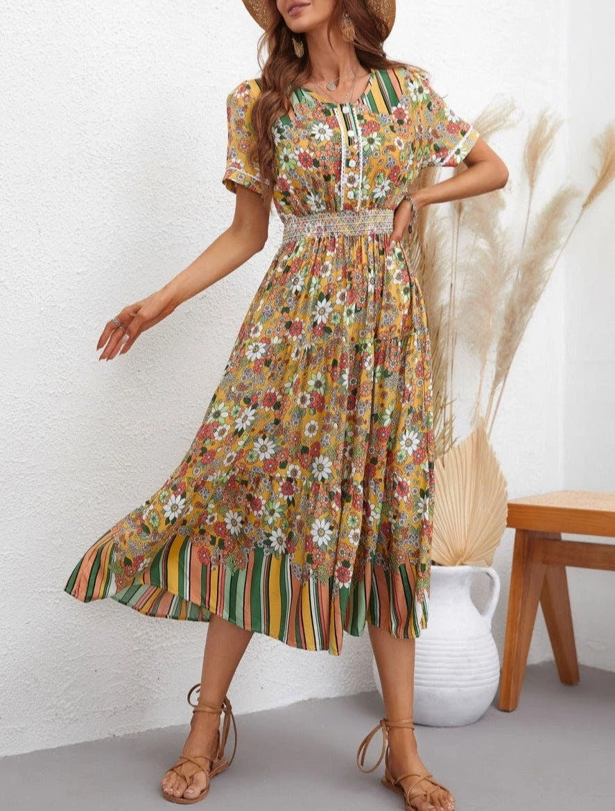 Anna-Kaci Multicolor Floral Retro Print Dress - Image 6