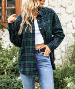 Anna-Kaci Button Down Checkered Flannel Shirt