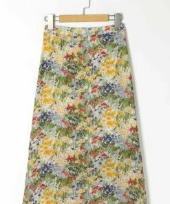 Anna-Kaci High Rise Floral Painted Printed Midi Slip Skirt