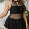 Anna-Kaci Plus High Halter Mesh Paneled Ruffled Skirt One-Piece