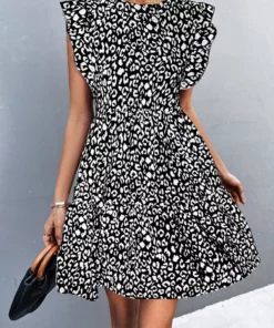 Anna-Kaci Animal Print Ruffle Sleeve Dress