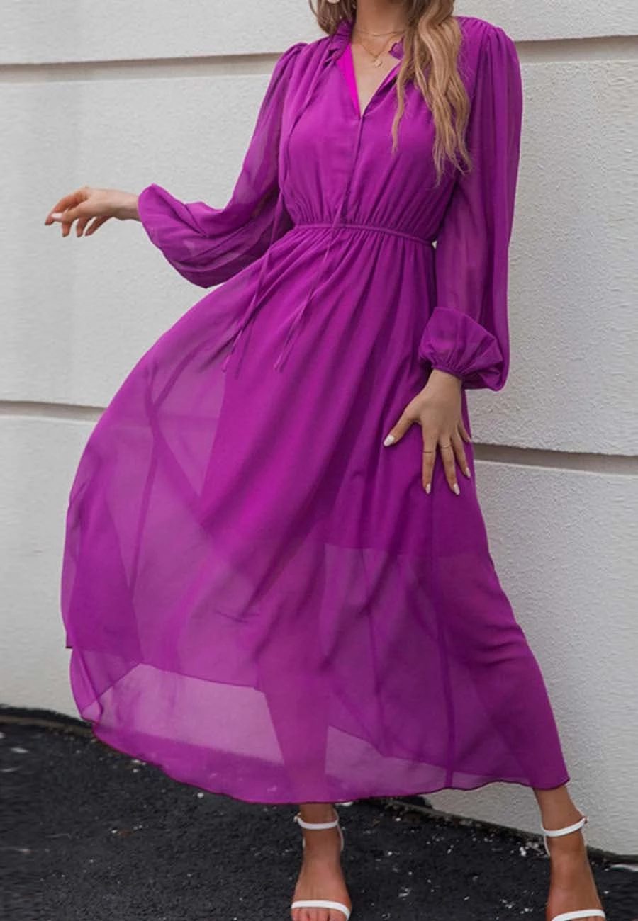 Anna-Kaci Tie Ruffle Neck Bishop Sleeve Dress - Image 2