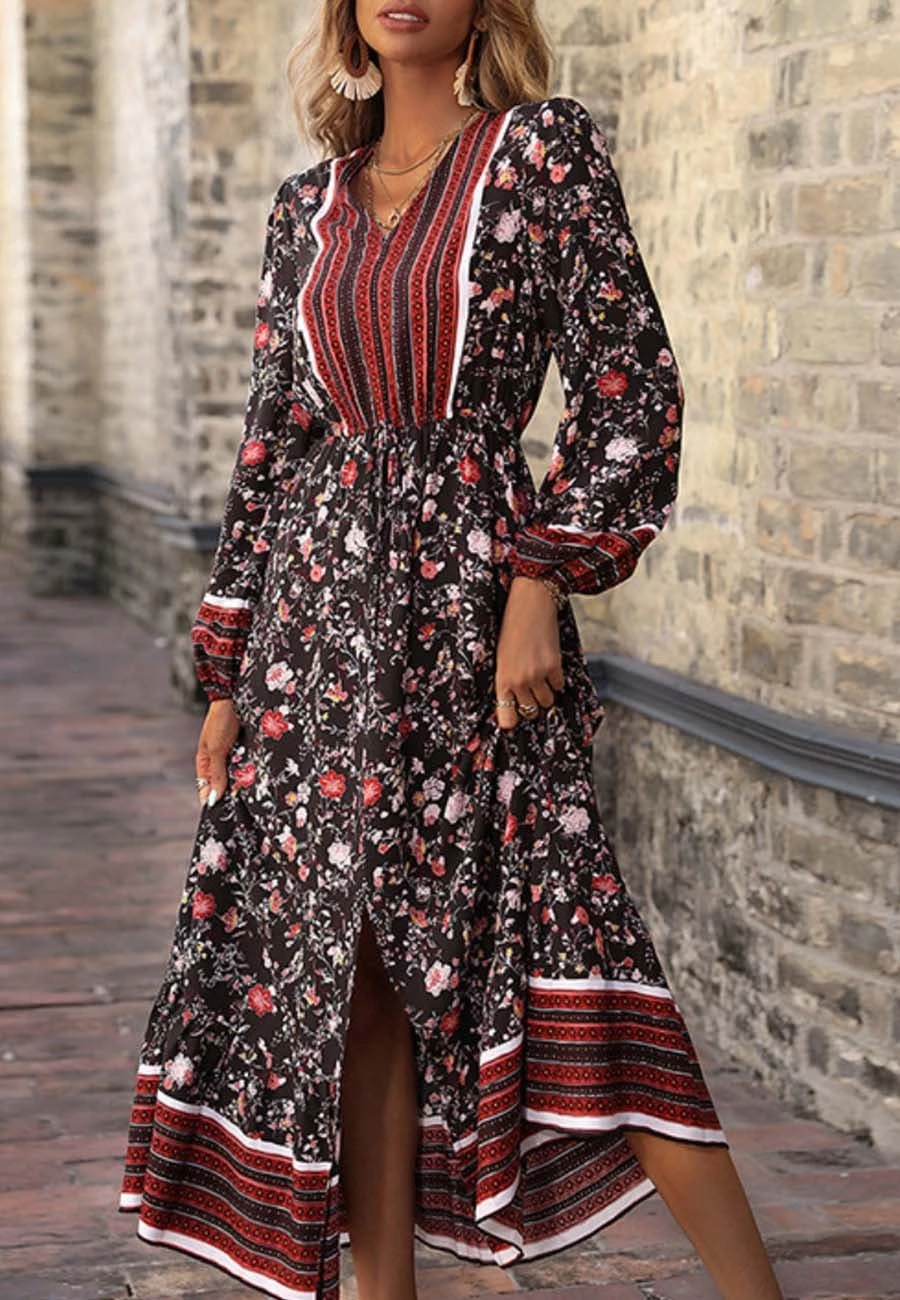 Anna-Kaci V Neck Front Slit Dress - Image 3