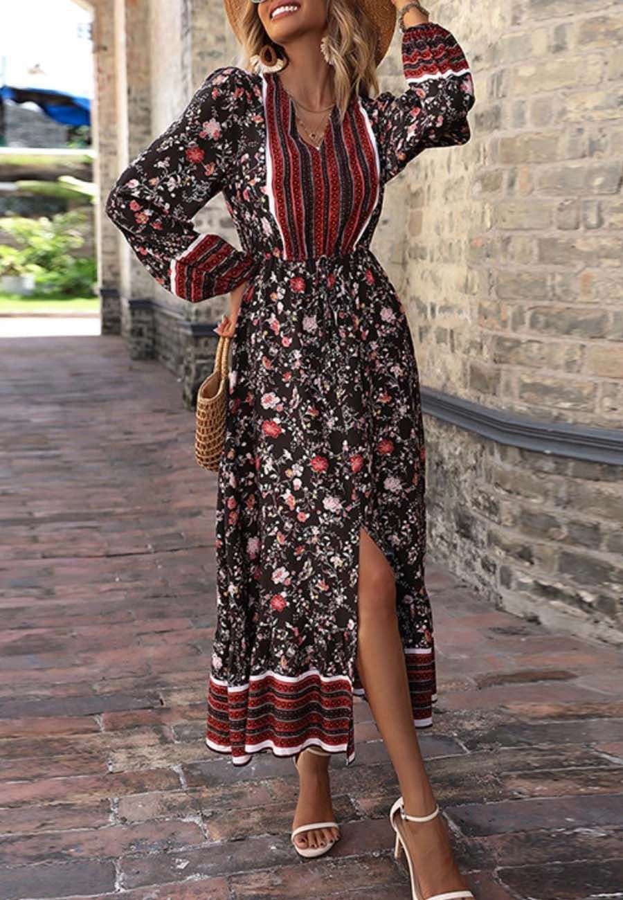 Anna-Kaci V Neck Front Slit Dress - Image 2