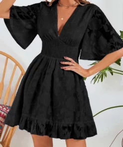 Anna-Kaci Floral Patterned Shirred Waist Dress