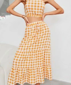 Anna-Kaci Gingham Crop Top And Skirt Coordinates