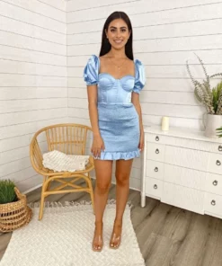 Anna-Kaci Puff Sleeve Sweetheart Ruched Bustier Mini Dress