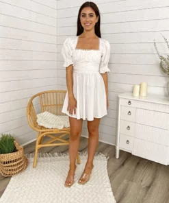 Anna-Kaci Puff Sleeve Lace Open Back Mini Dress