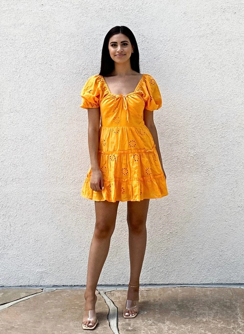 Anna-Kaci Summer Puff Sleeve Open Back Mini Dress