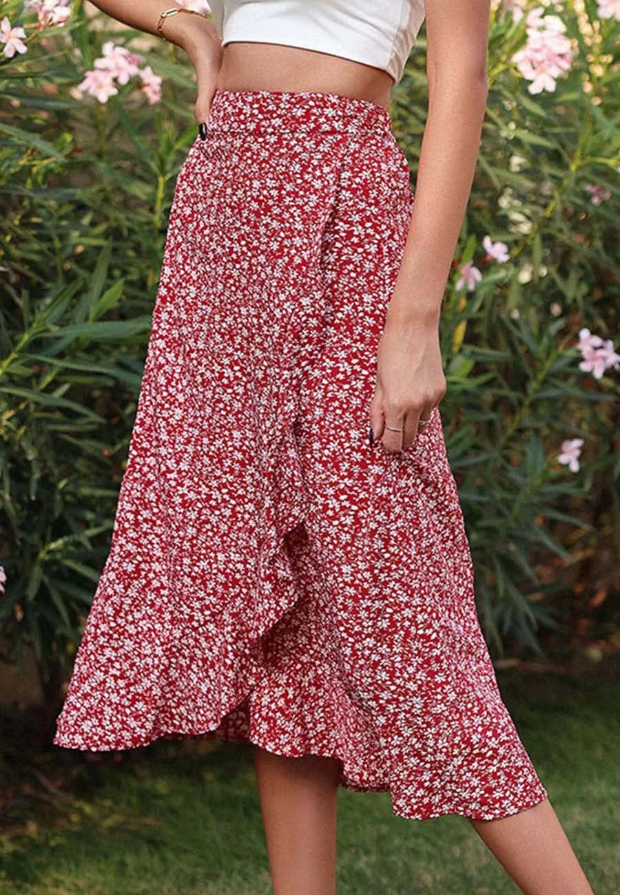 Anna-Kaci Floral Ruffle Wrap Skirt