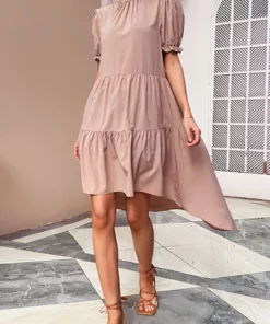 Anna-Kaci Ribbon Back Tiered High Low Dress