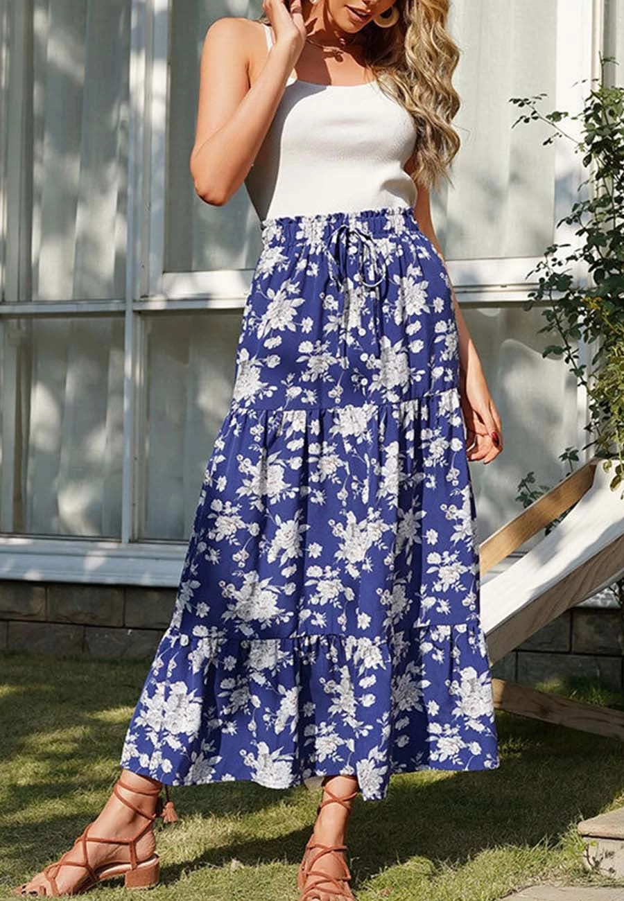 Anna-Kaci Shirred Waist Floral Maxi Skirt - Image 5
