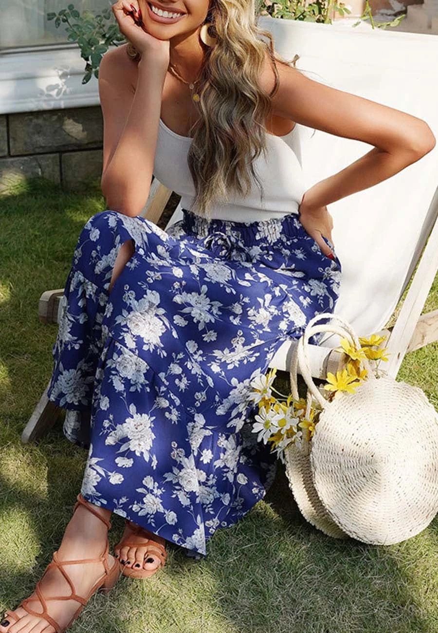 Anna-Kaci Shirred Waist Floral Maxi Skirt - Image 9