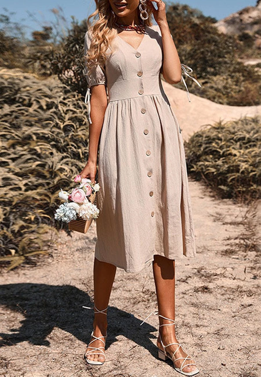 Anna-Kaci Button Down Tie Sleeve Dress - Image 3