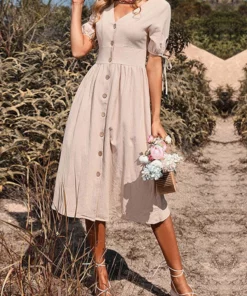 Anna-Kaci Button Down Tie Sleeve Dress