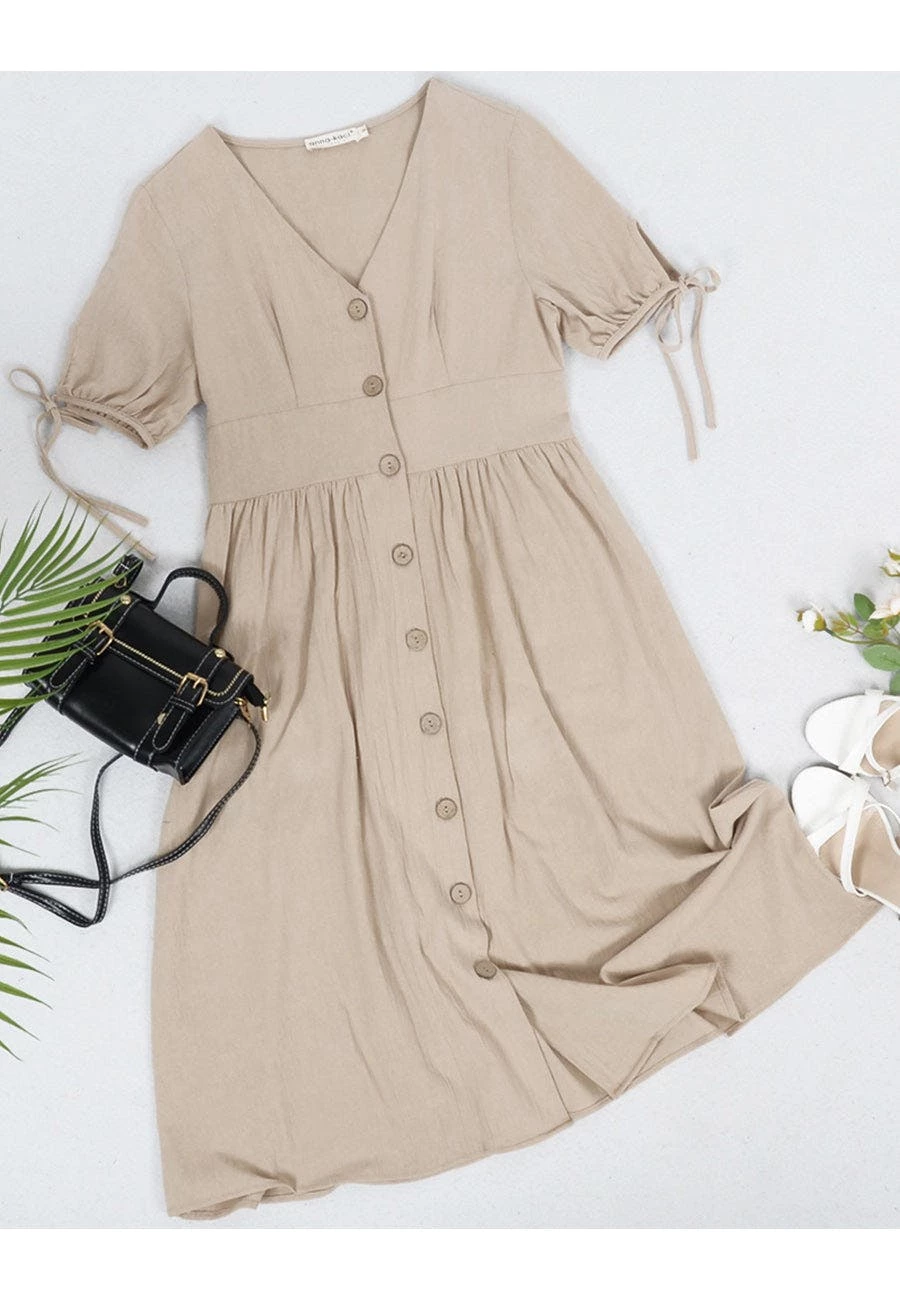 Anna-Kaci Button Down Tie Sleeve Dress - Image 5