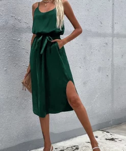 Anna-Kaci Solid Color Round Hem Dress