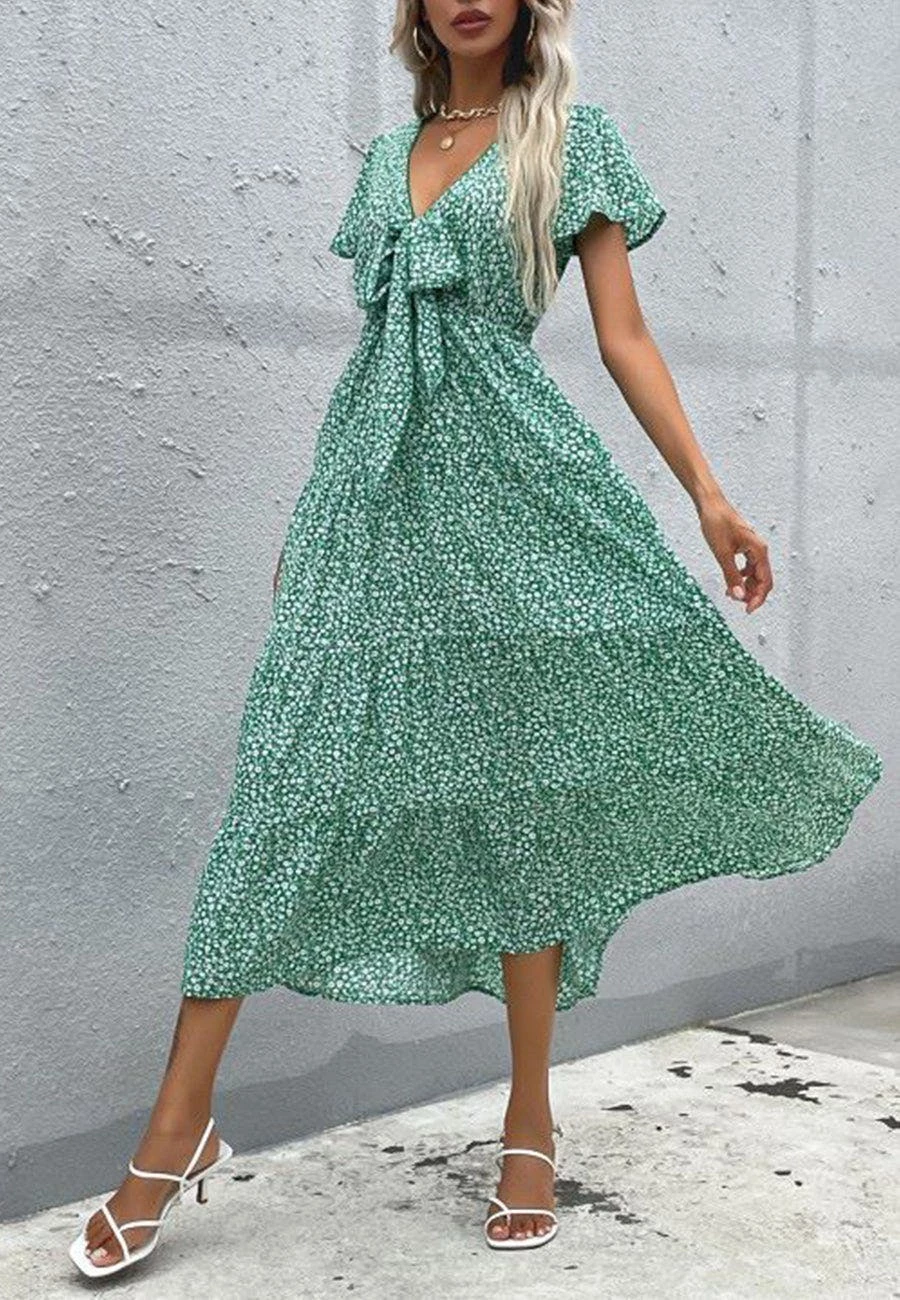 Anna-Kaci Floral Print Ribbon Front Dress - Image 2