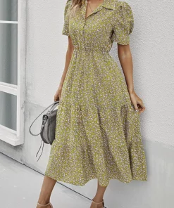 Anna-Kaci Floral Puff Sleeve Vintage Dress