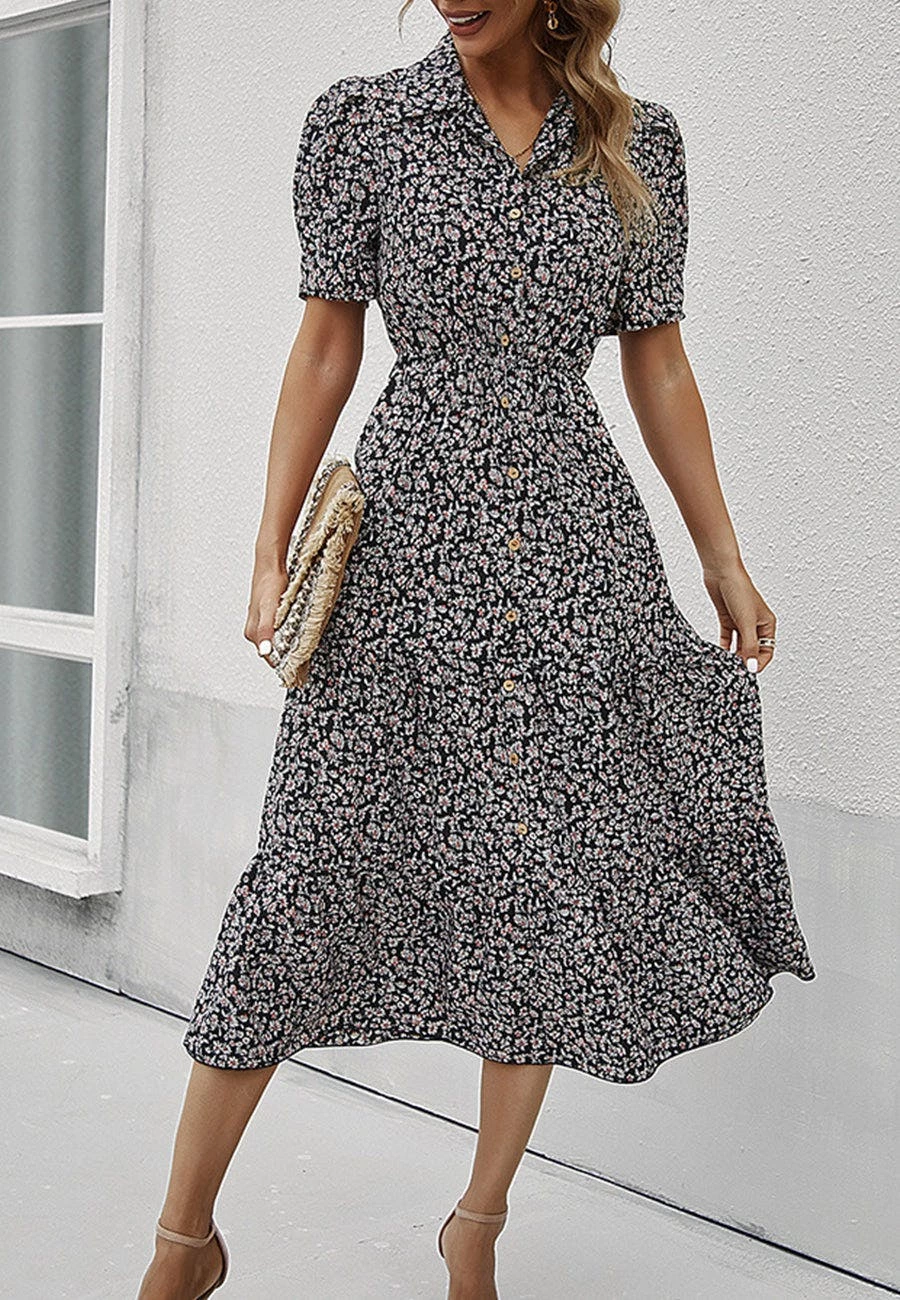 Anna-Kaci Floral Puff Sleeve Vintage Dress 2 Anna-Kaci Floral Puff Sleeve Vintage Dress - Image 2
