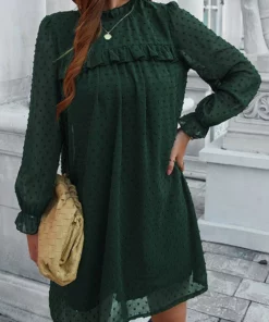 Anna-Kaci Ruffle Neck Swiss Dot Dress