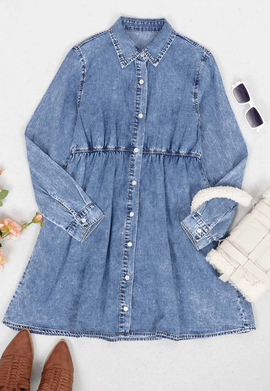 Anna-Kaci Women's Casual Long Sleeve Button Down Denim Shirt Dress - Image 5