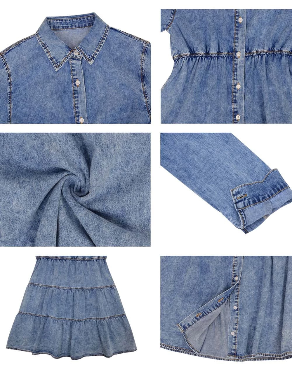 Anna-Kaci Women's Casual Long Sleeve Button Down Denim Shirt Dress - Image 6