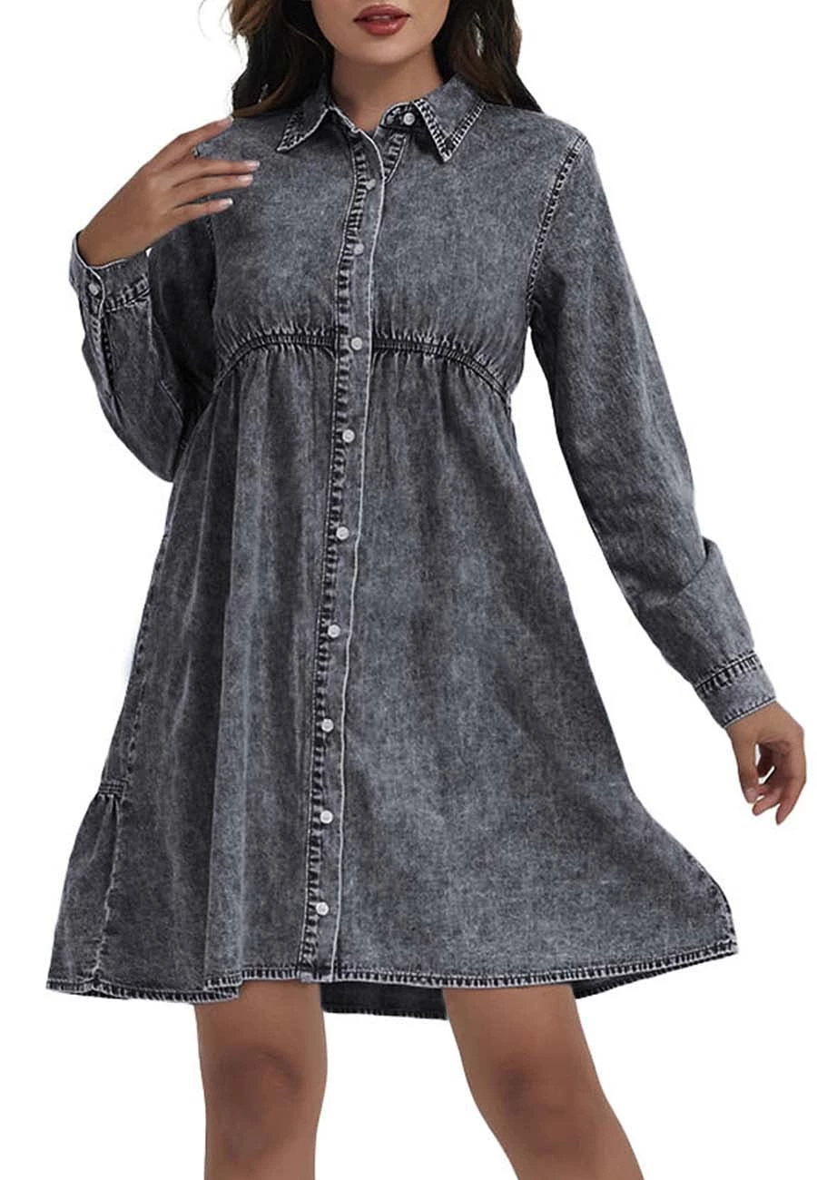 Anna-Kaci Women's Casual Long Sleeve Button Down Denim Shirt Dress - Image 8
